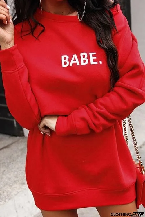 Babe O Neck Long Sleeve Hoodie