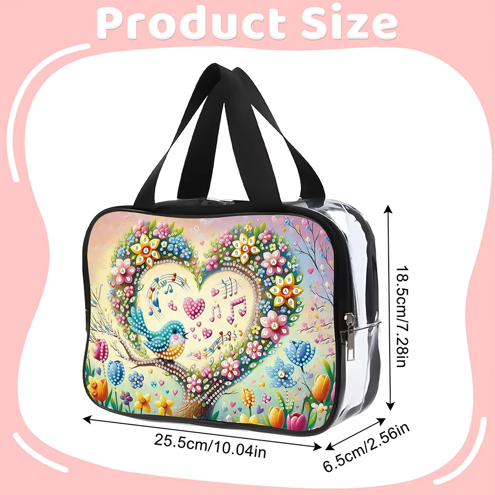 DIY Flowers Diamond Art Rhinestone Makeup Bag Transparent PVC Storage Pack Gift