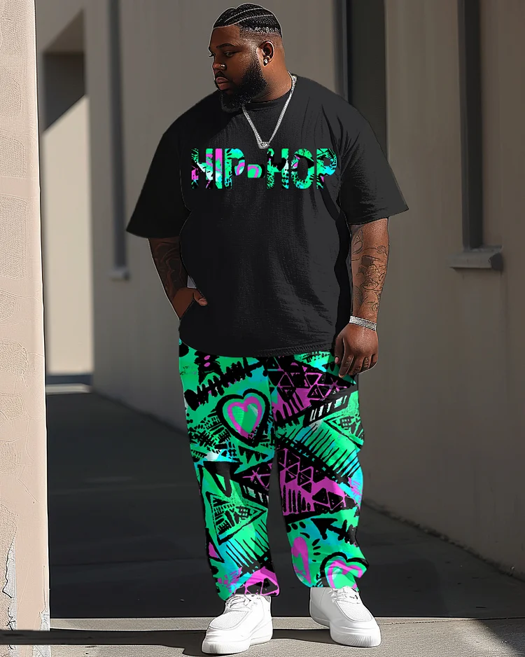 Men's Large Hip-hop Printed T-shirt Trousers Suit