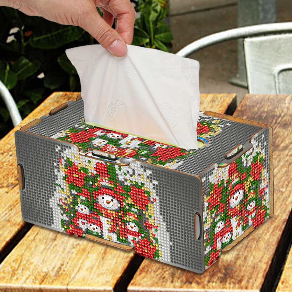 Xmas Snowman Diamond Painting Tissue Box Wooden Diamond Art Tissue Storage Box