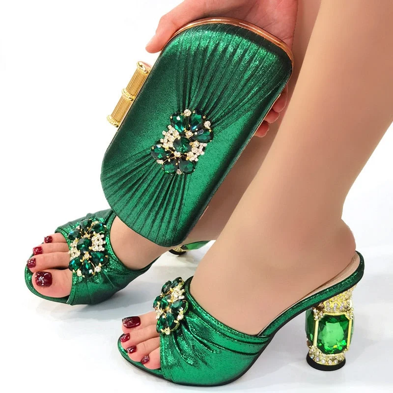 2022 Newest Shiny Retro Alloy Mosaic Rhinestone Accessories Decoration Party Elegant Silver Color Women Shoes and Bag Set