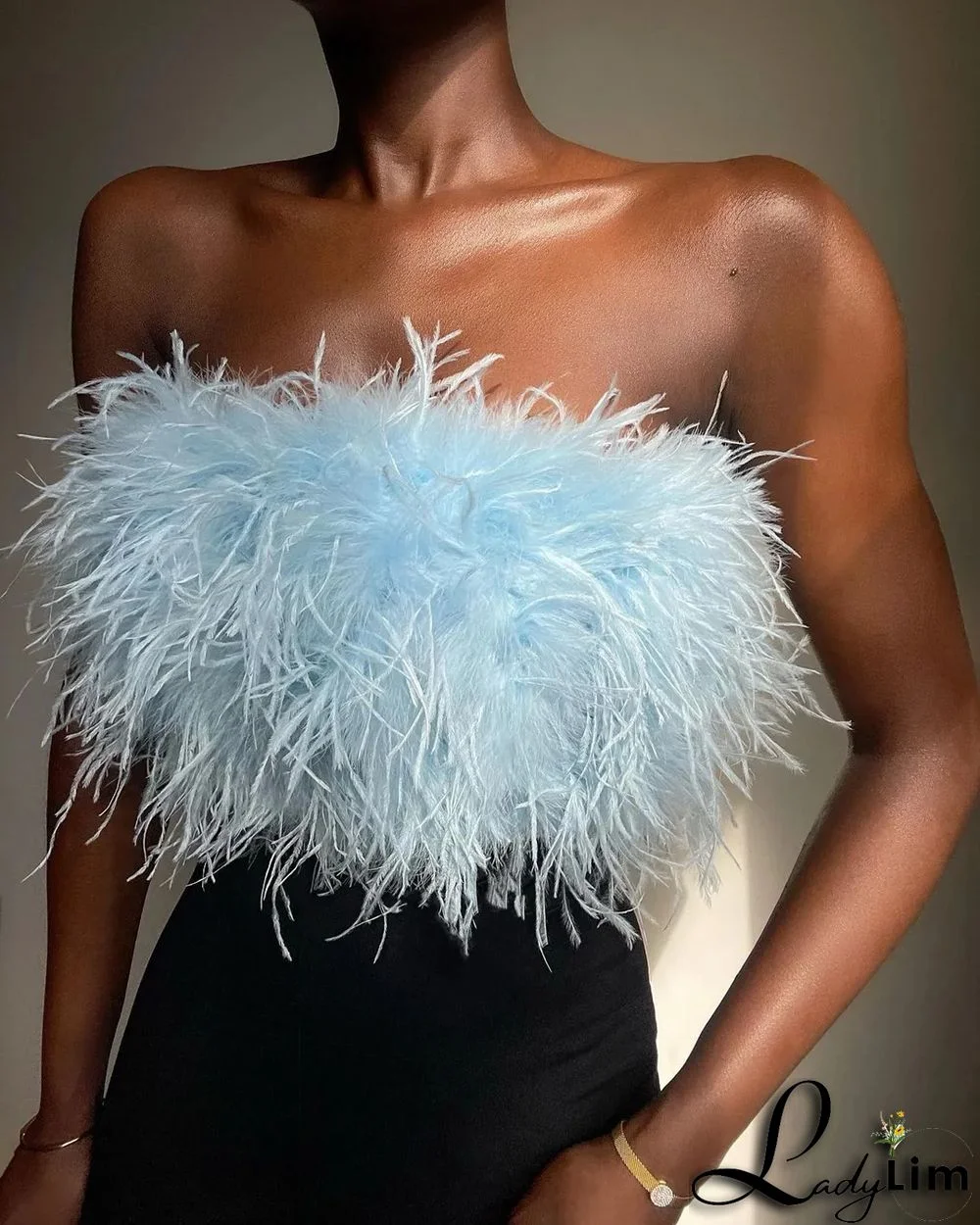 Brown Sexy Solid Patchwork Feathers Strapless Tops