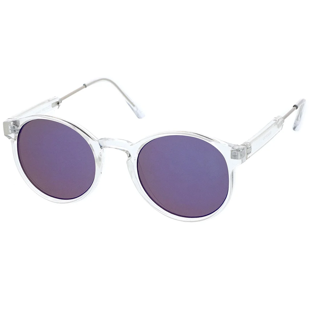 Clear Frame Metal Temple Color Mirror Flat Lens P3 Round glasses 49mm