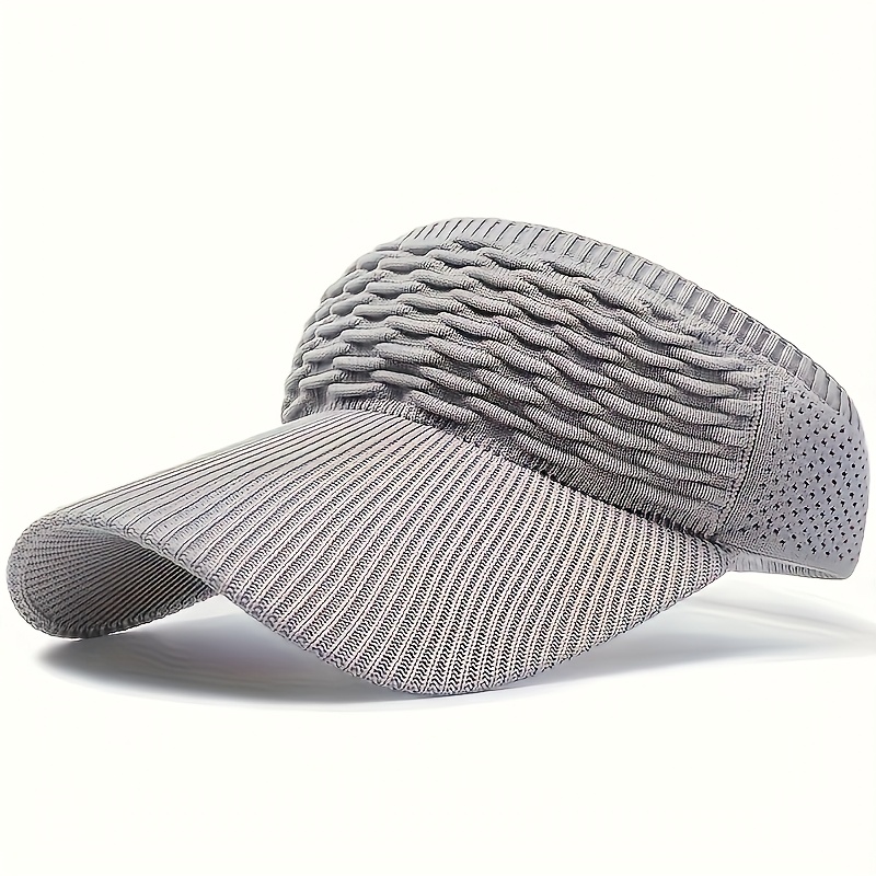 Women's Lightweight Gray UV Protection Visor Hat - Breathable Mesh, Elastic Polyester, Textured Knit Design with Curved Brim for Running & Outdoor Activities, Hand Washable