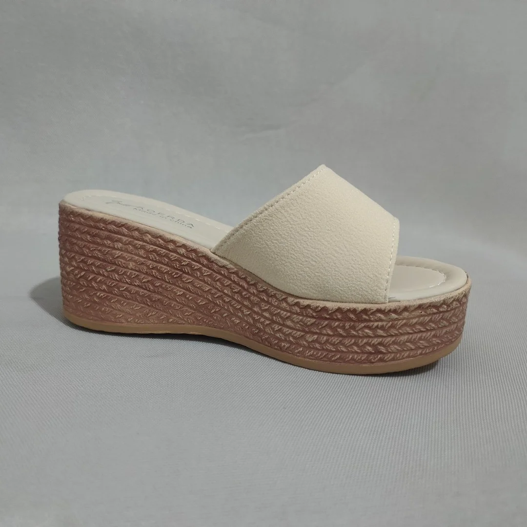 Breakj Breakj And Slippers Women Simple Solid Color 7Cm Word Cool Drag Out Of The Street Fashion Large-Size Slippers To Increase The High Loose Cake Slippers