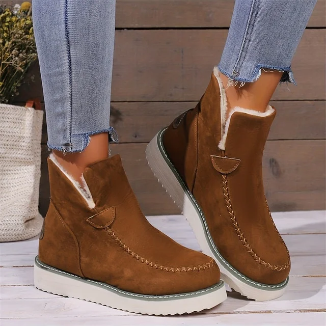 Women's Winter Ankle Boots with Faux Fur Lining and Platform Sole - Cozy and Stylish for Cold Weather