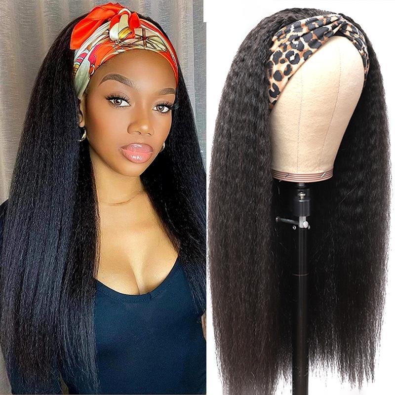 100% Human Hair Natural Black 150% Density Super Loose Yaki headband Wig