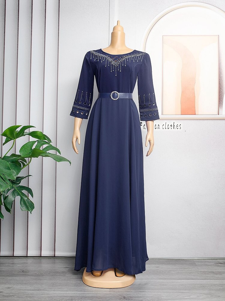 African Americans fashion QFY Turkey Dresses For Women African Designer Elegant Long Sleeve Evening Gown Muslim Fashion Abaya Wedding Bridesmaid Dress Robe Ankara Style QueenFunky