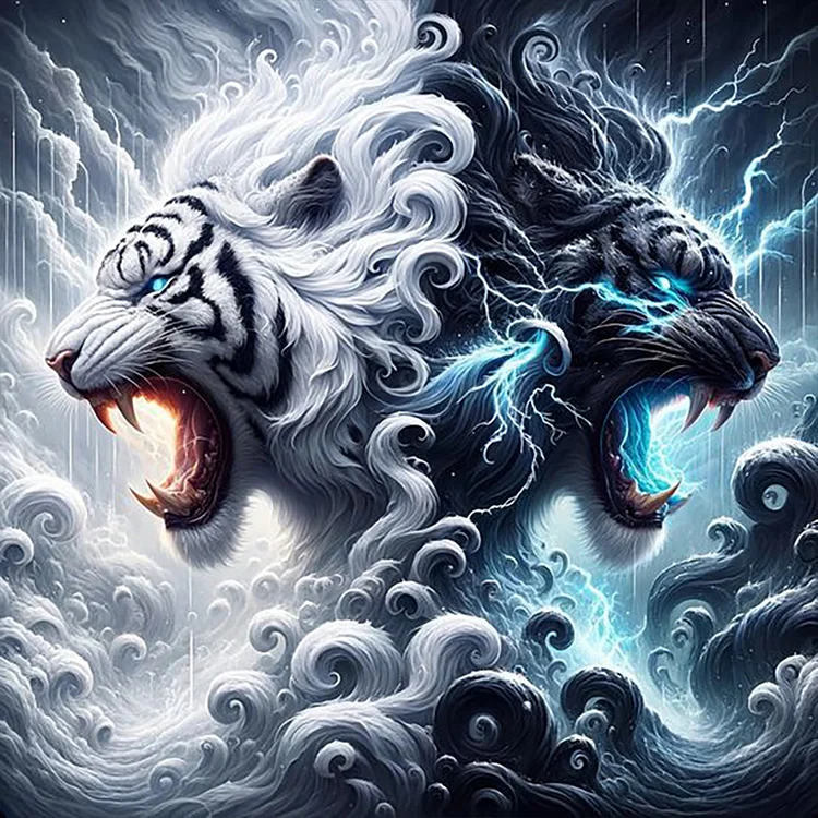 Black And White Cloud Mythical Beast 30*30CM (Canvas) Full Round Drill Diamond Painting gbfke