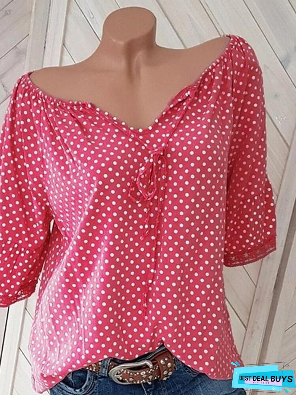 Women's Plus Size Blouse Shirt Polka Dot Print V Neck Tops Streetwear Basic Top Black Blue Red-832