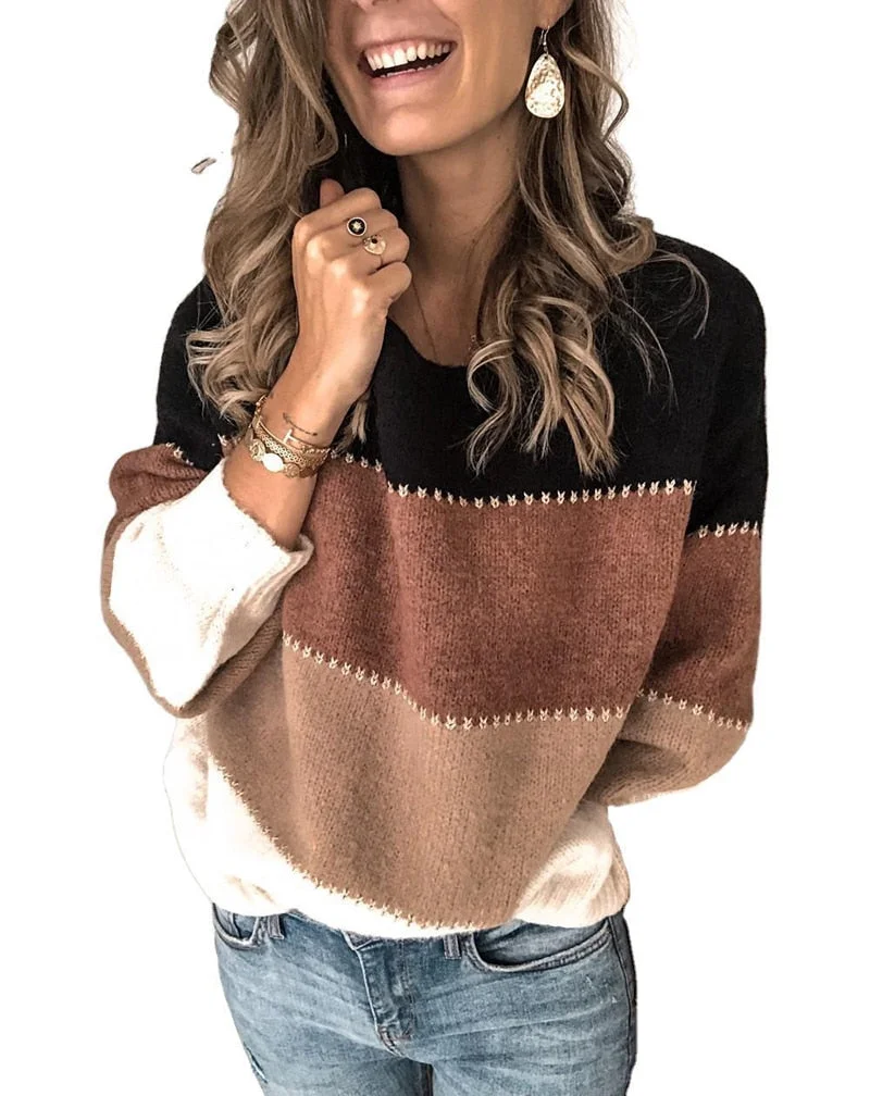Fitshinling Vintage Women Sweaters And Pullovers Knitwear Patchwork Slim Winter Tops Fashion Boho Knitted Jumper Basic Sweater