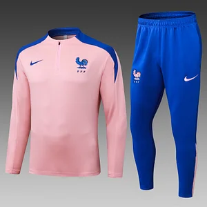 2025 Player Version France Half-Pull Training Suit Pink Football Shirt Set