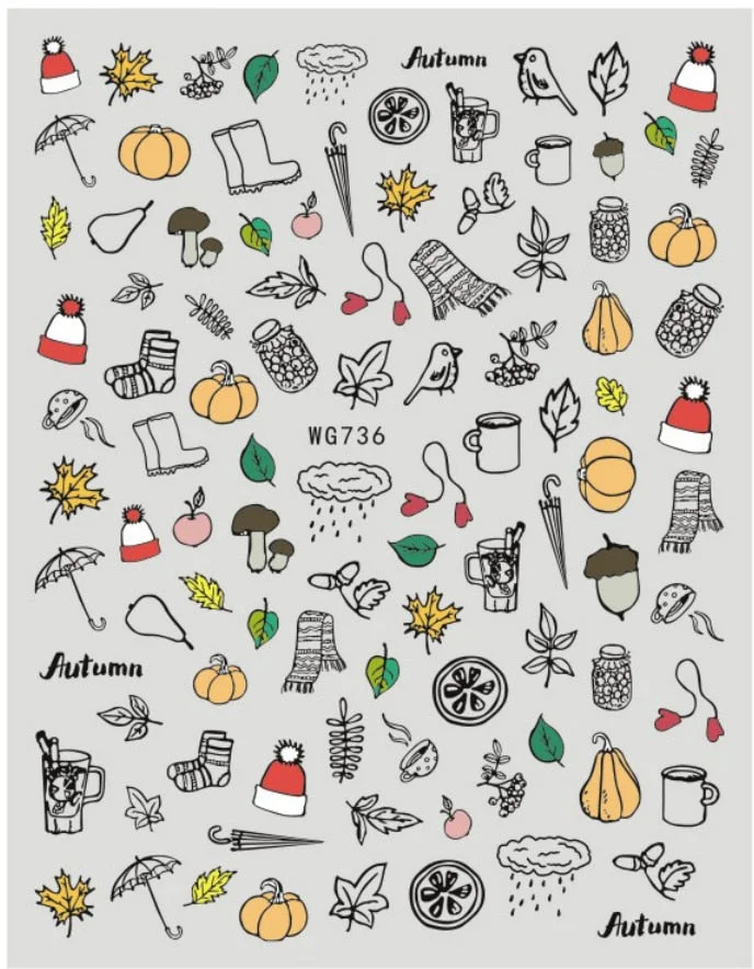 1PC Fall Leaf Flowers Line 3D Nail Sticker Mape Leaves Waves Pattern Decals Slider DIY Nail Art Decoration Wraps For Manicures-Nail Inspo