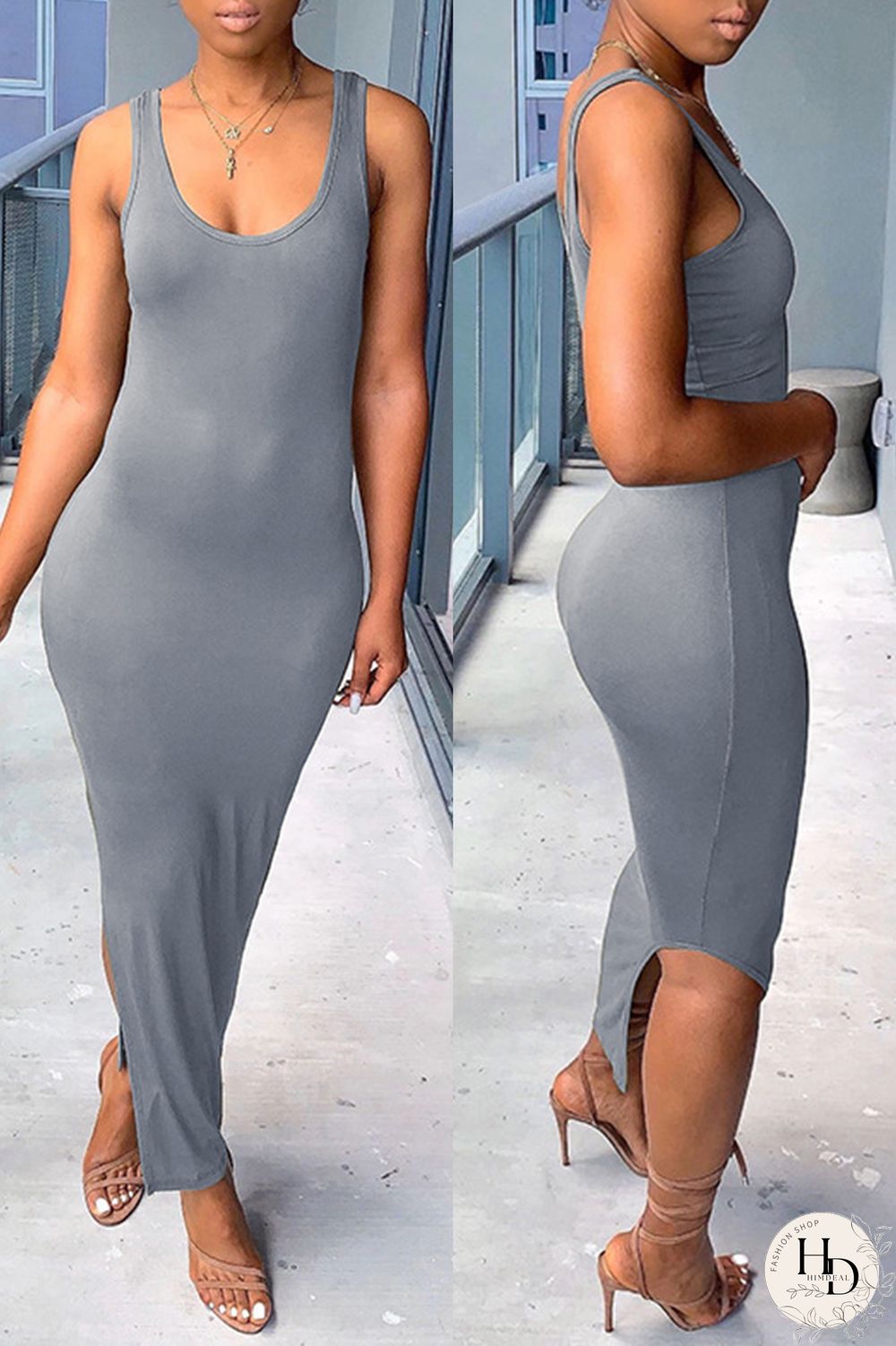 Black Fashion Casual Solid Slit O Neck Half Sleeve Two Pieces