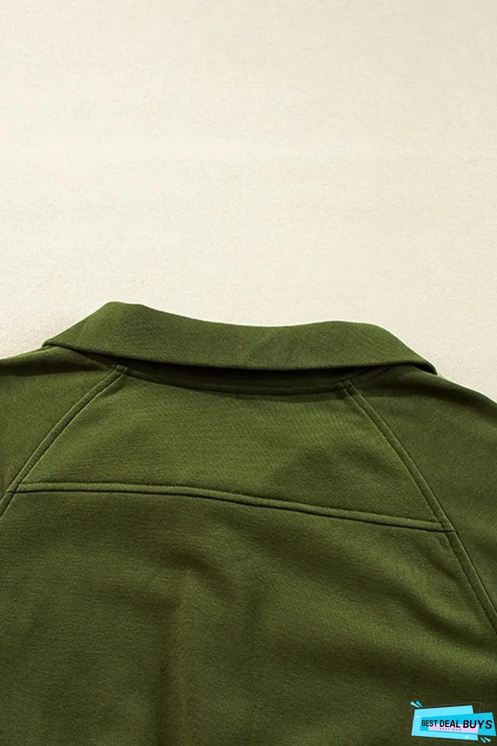 Moss Green Quarter Zip Stand Neck Kangaroo Pocket Sweatshirt