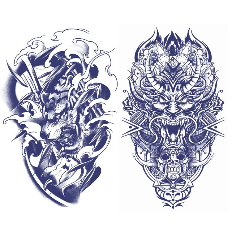 2 Sheets Tiger Dragon Juice Ink Half Arm Semi-Permanent Tattoo 