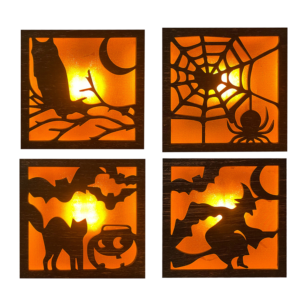 

Halloween Atmosphere Lamp Wooden Light Box Mural Home Desktop Night Light, Owl, 501 Original