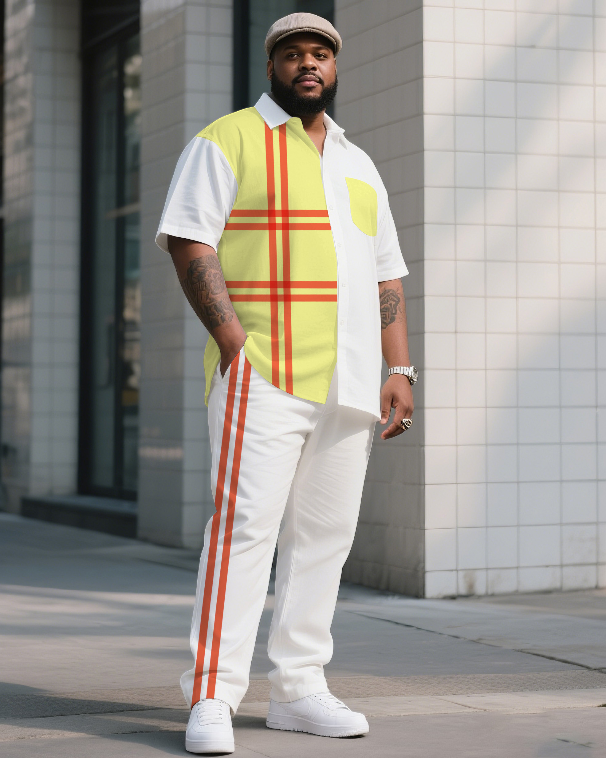 Big Boy Must-Have Striped Colorblock Short Sleeve Shirt Trousers Suit
