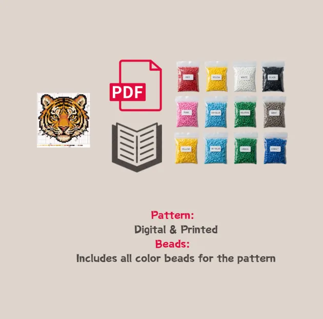 Tiger Face Pixel Pattern Fuse Bead Kit  | Cute DIY Fuse 2730 Beads Set
