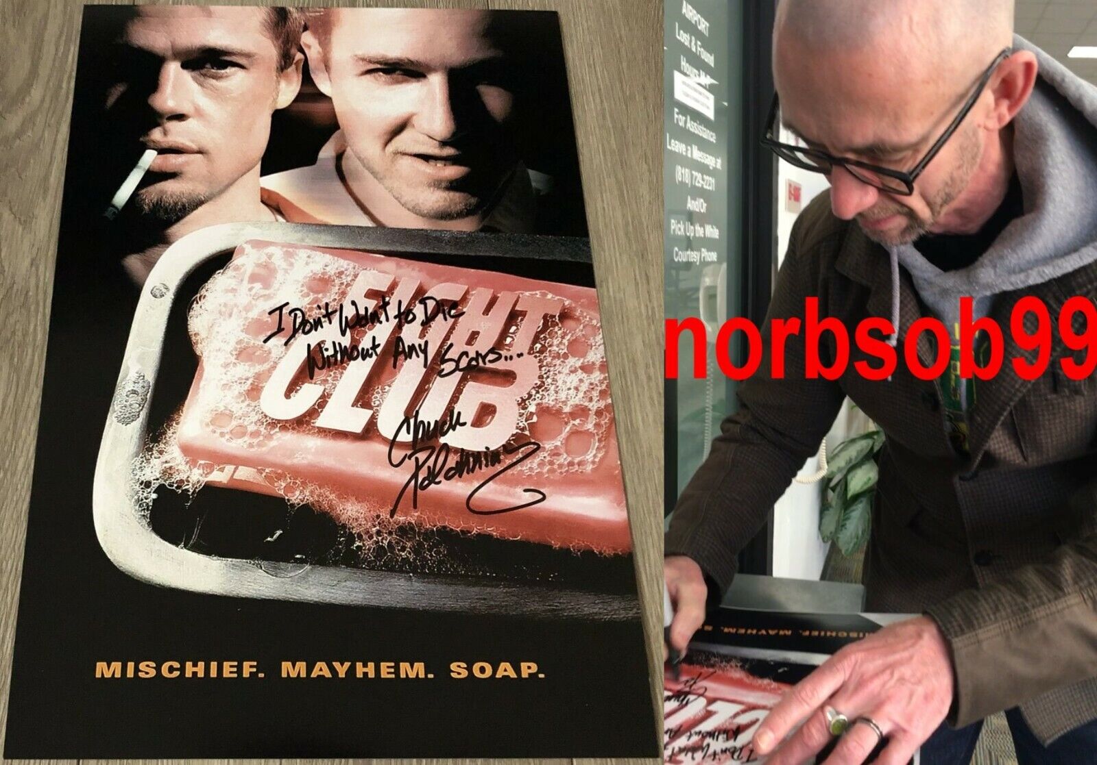 CHUCK PALAHNIUK SIGNED FIGHT CLUB 12x18 Photo Poster painting POSTER w/EXACT PROOF & INSCRIPTION