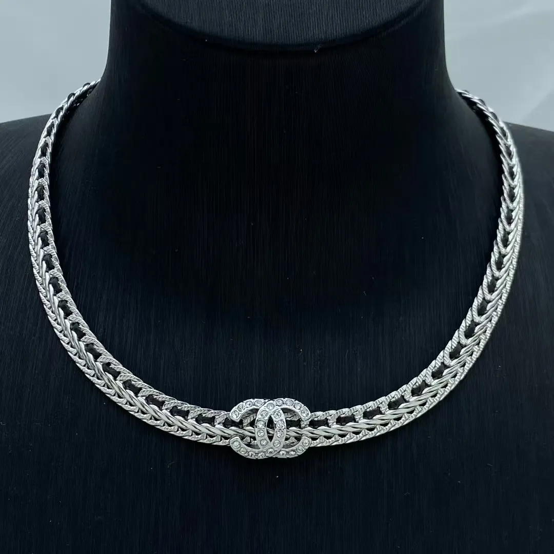 Chanel Silver Wide Chain Choker Necklace