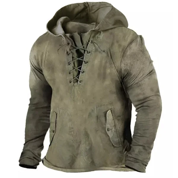 Mens Vintage Outdoor Tactical Lace-Up Hooded