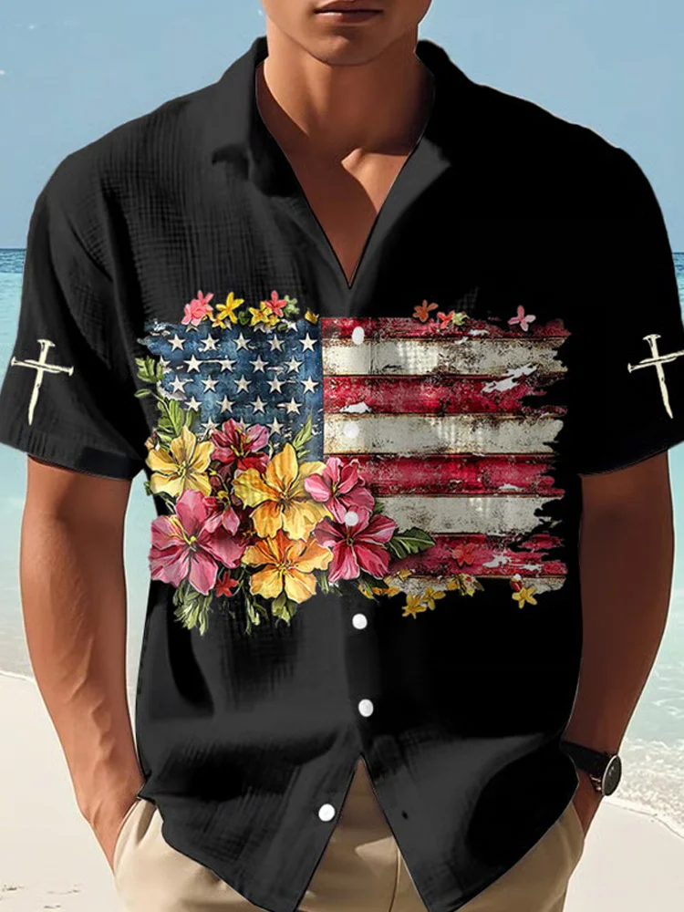 Men's Independence Day Faith Print Casual Shirt