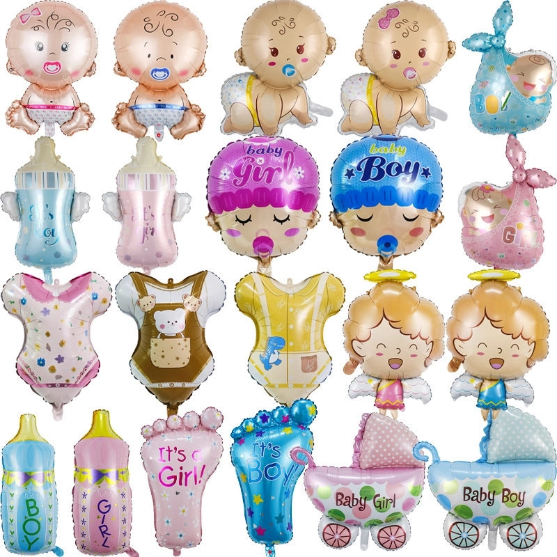 5 Pieces Cartoon Baby Baby Baptism Aluminum Film Balloon Baby Shower Baby Bottle Foot Stroller Balloon