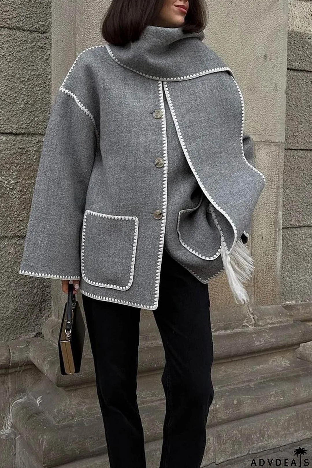 Fringe Hem With Scarf Coat