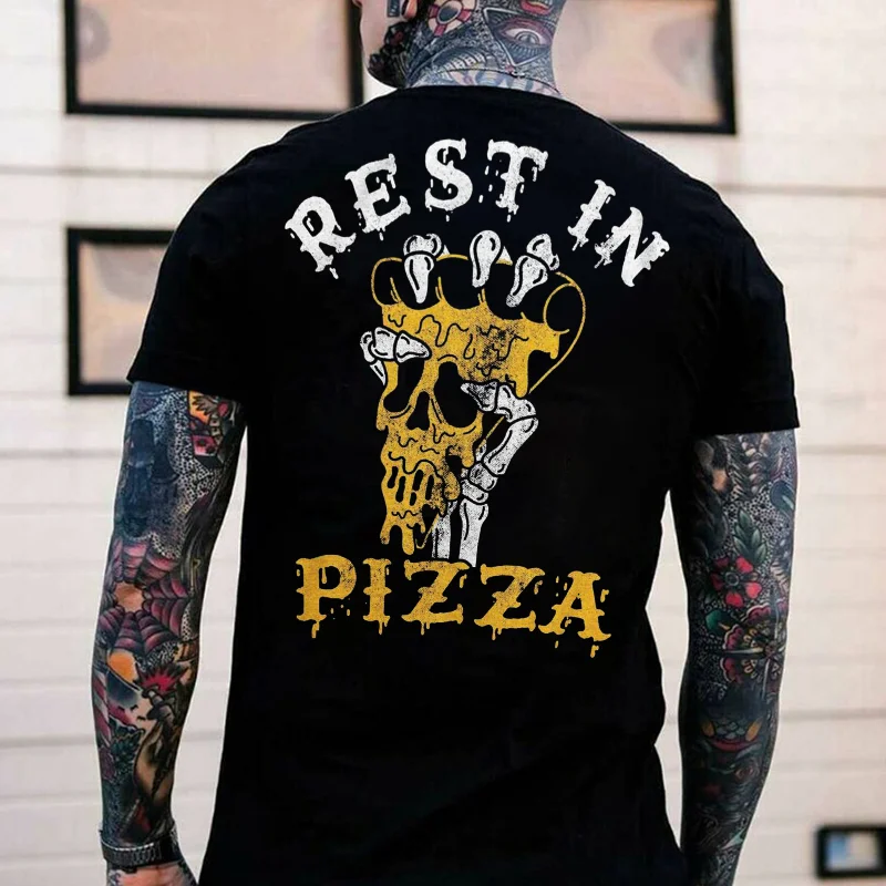 Rest In Pizza Printing Casual Comfortable T-shirt -  