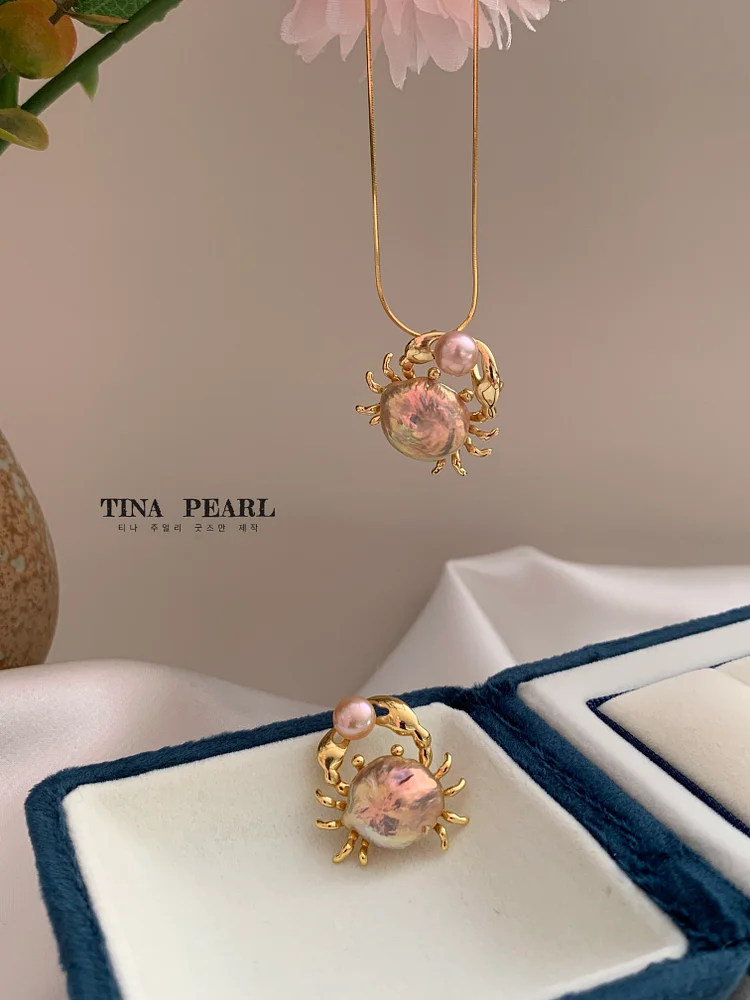 TINA PEARL Colorful crab natural pearl pendant S925