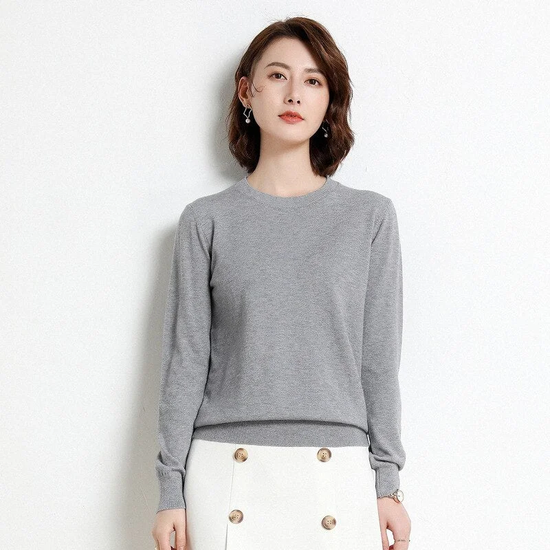 Women Sweater 2020 New O-neck Female Long-sleeved Knitted Pullover Jumper Pull Femme Clothes White Loose Thin Korean Plus Size
