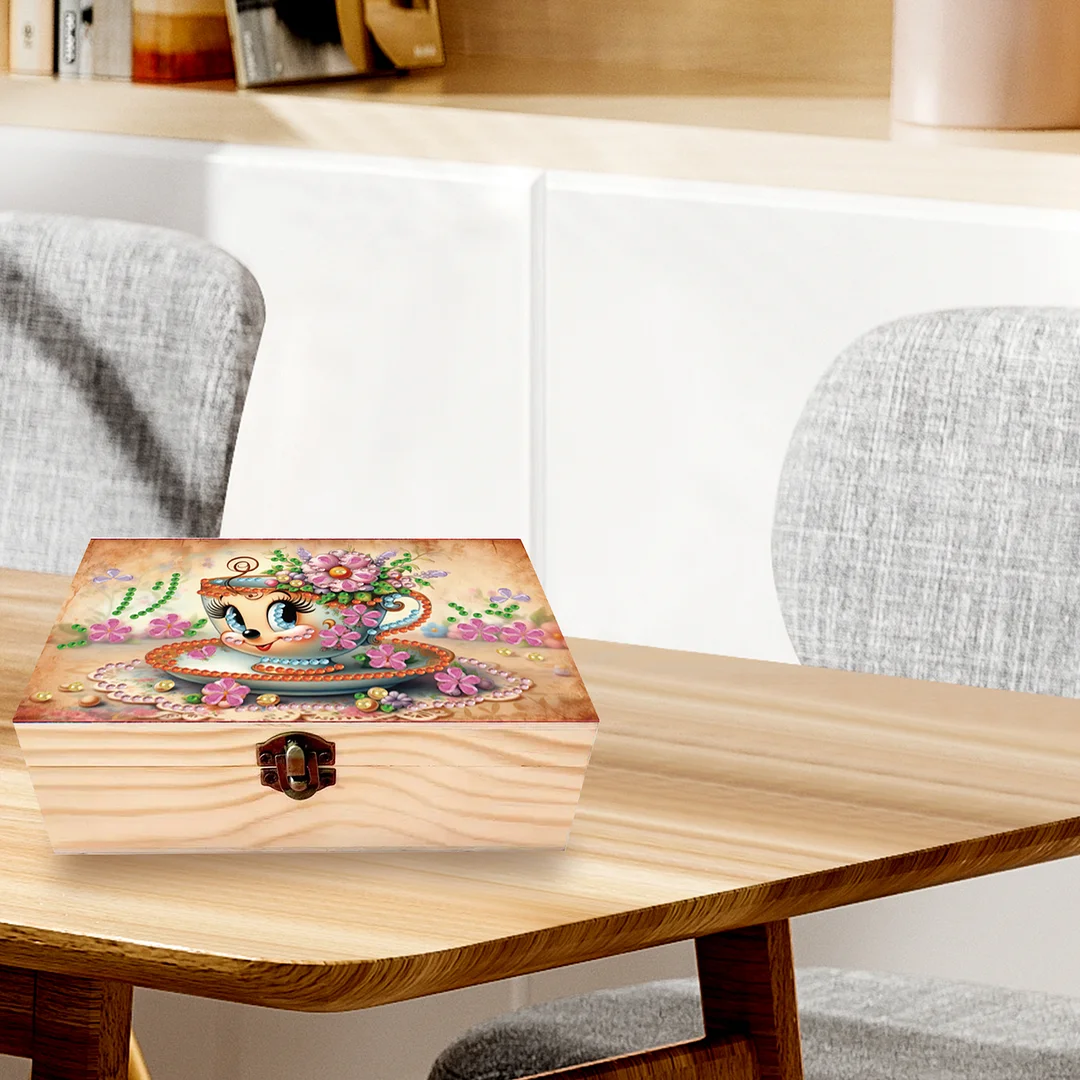 1Pc DIY Diamond Painting Wooden Storage Box Jewelry Box Kits (MZH031)