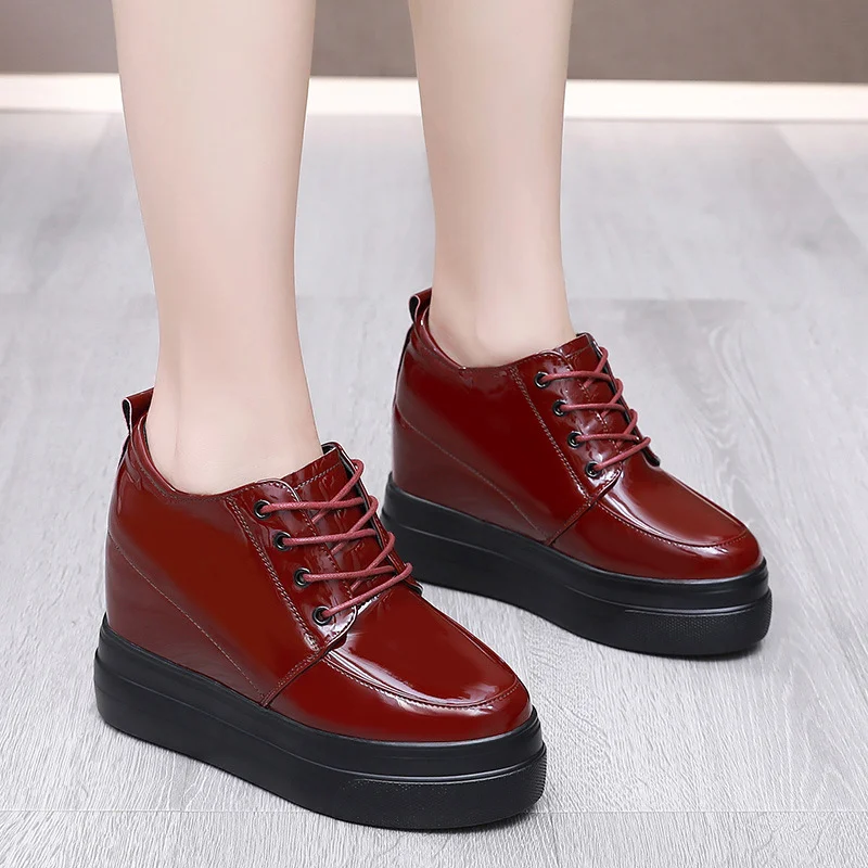 Breakj Breakj Height Patent Leather Small Leather Shoes Heel Waterproof Table Single Shoes Spring Autumn Pine Women's Shoes With Deep Mouth Plus Velvet Naked Boots