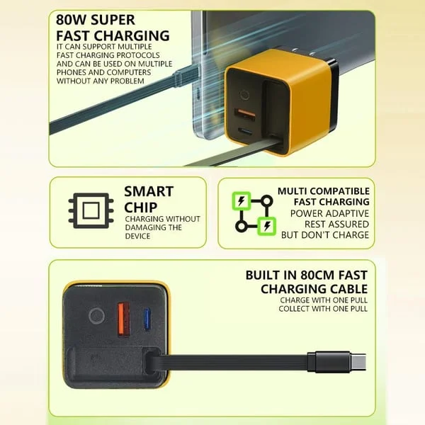 Last Day 49% OFF👑3 in 1 Charger Retractable 80W MAX Fast