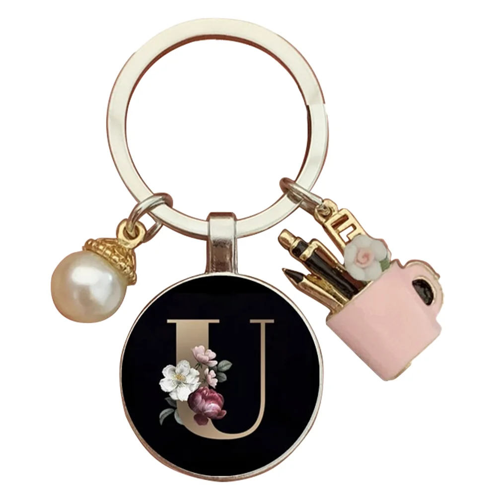 Resin Alphabet Letter Keychain Pearl Alphabet Key Ring Charms for Key Handbag Backpack
