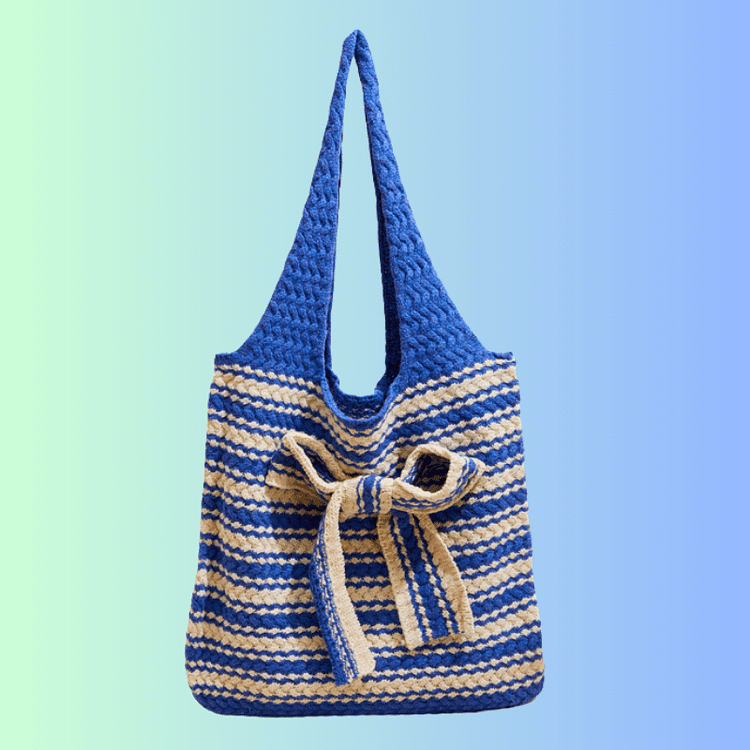 Lulusnow Handmade Blue Bownot Casual Travel Beach Crochet Tote Bag Shoulder Bag 