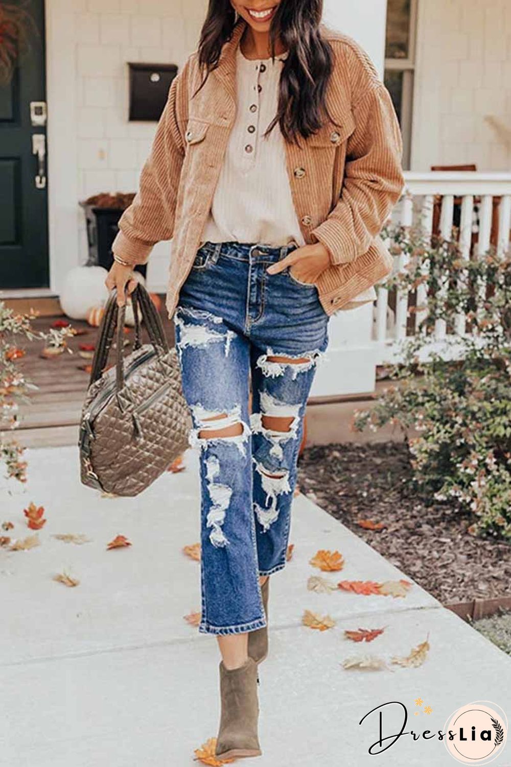 Loose Cardigan Corduroy Tops