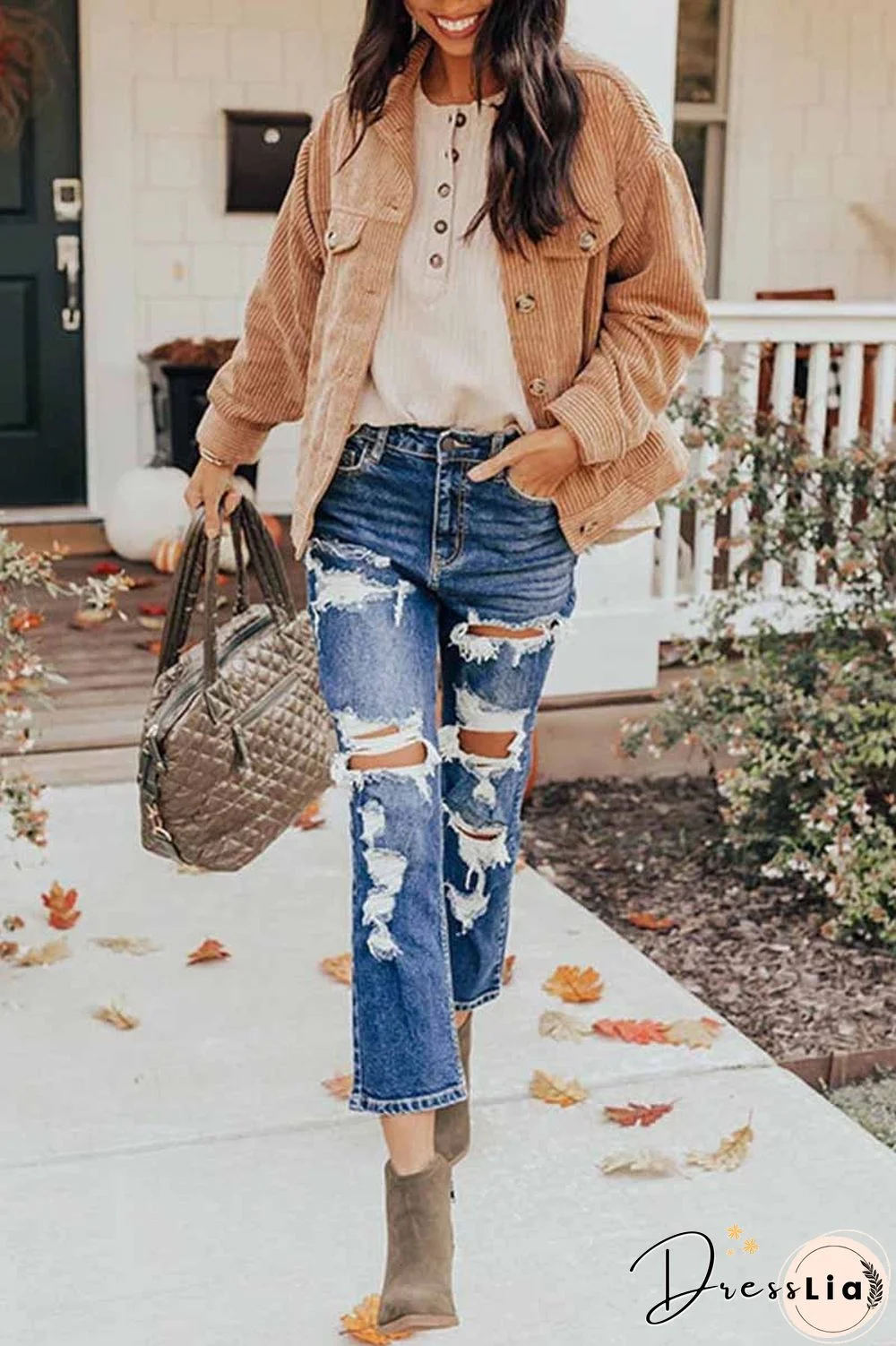 Loose Cardigan Corduroy Tops