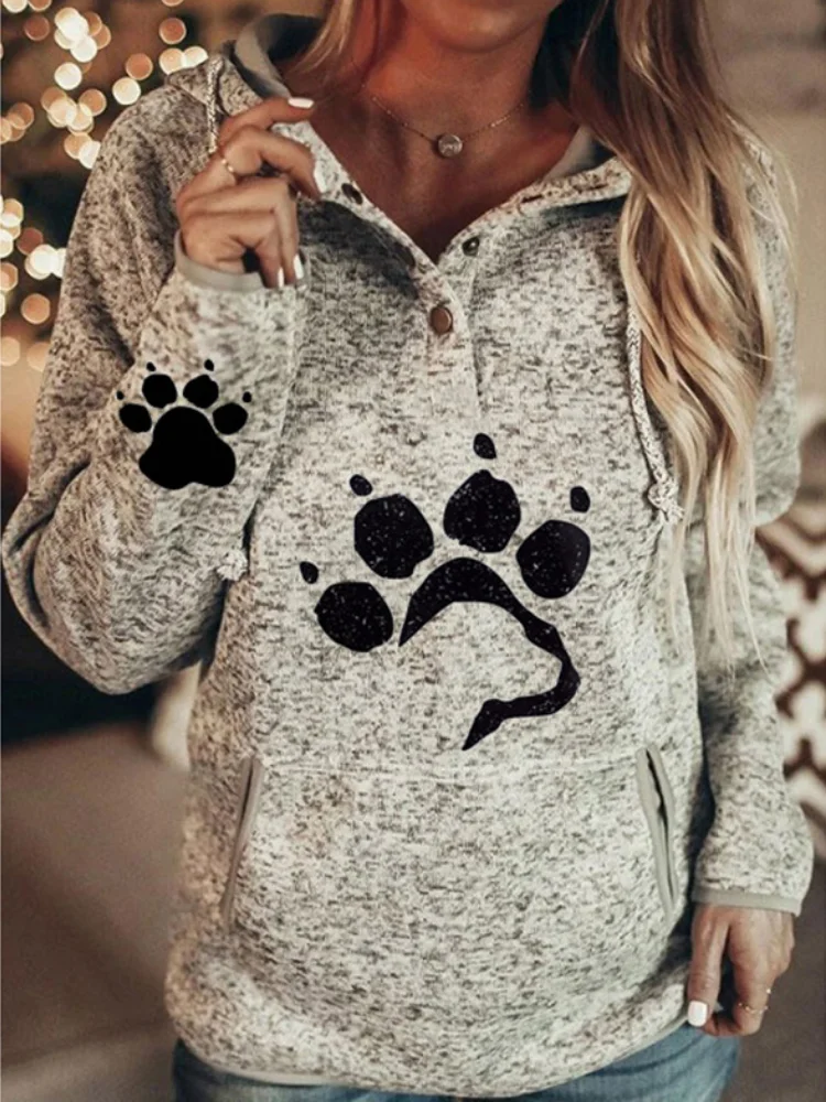 Paw Print Button Up Cozy Hoodie