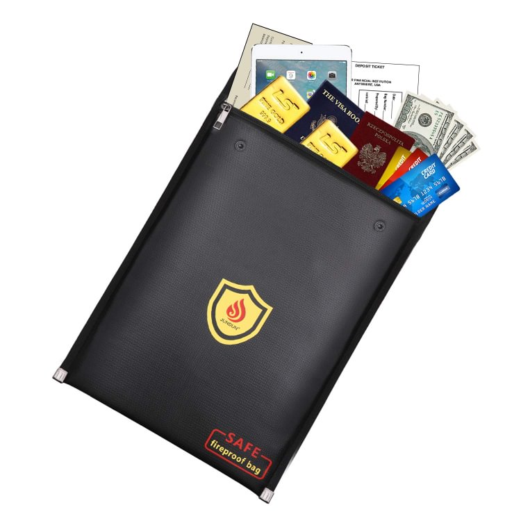 JUNDUN Fireproof Document Bags - Black (15 x 11 inch)