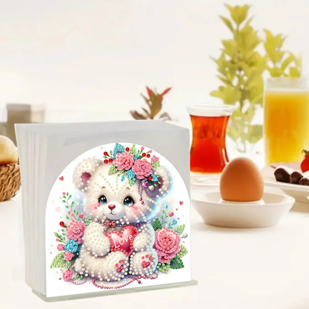 5D DIY Rose Bear Acrylic DIY Diamond Art Painting Napkin Holder Set 