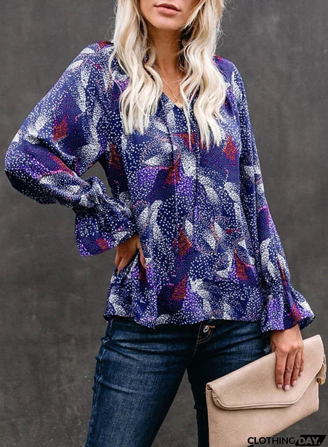 Multicolor Split Neck Printed Blouse