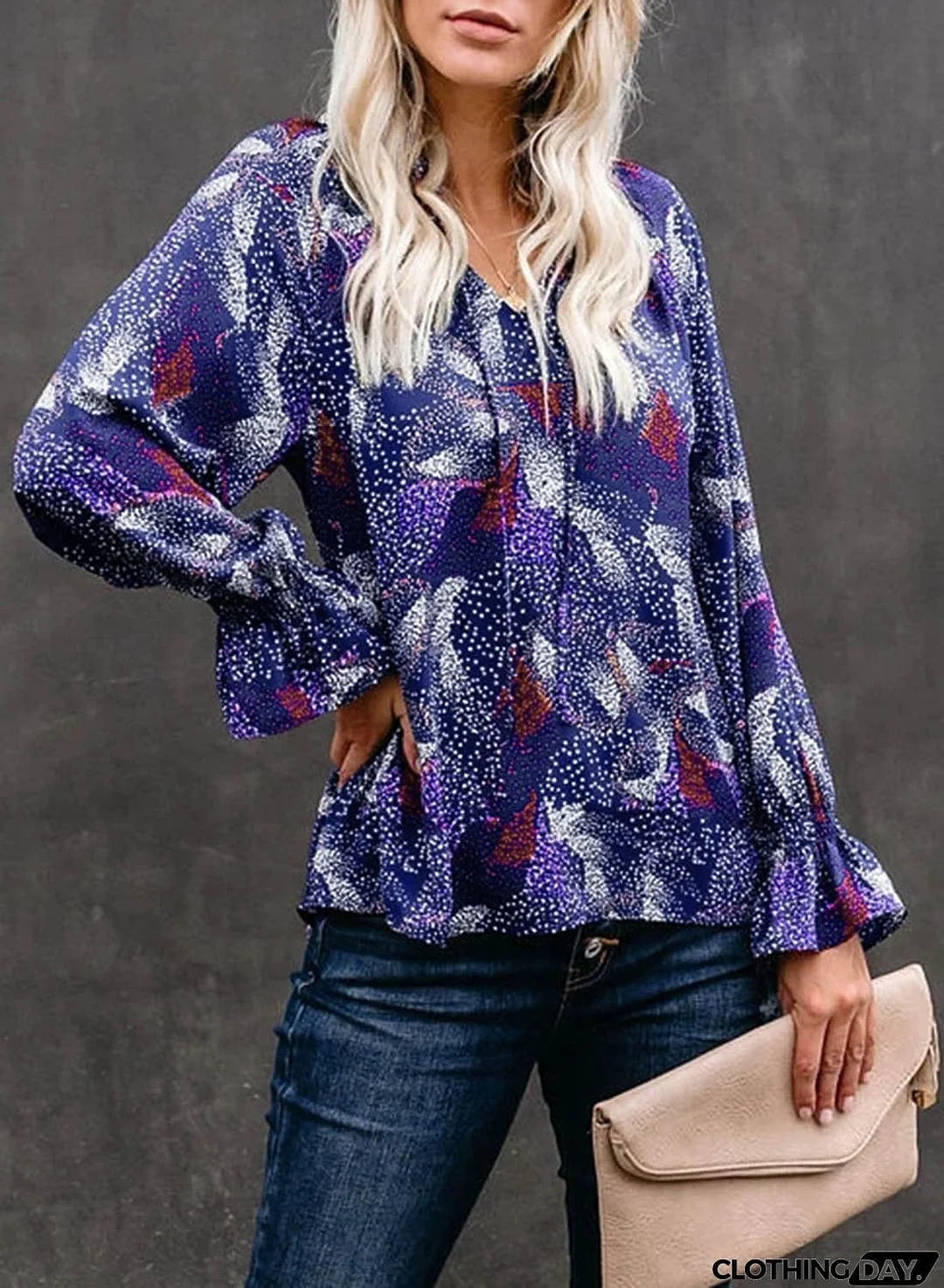 Multicolor Split Neck Printed Blouse