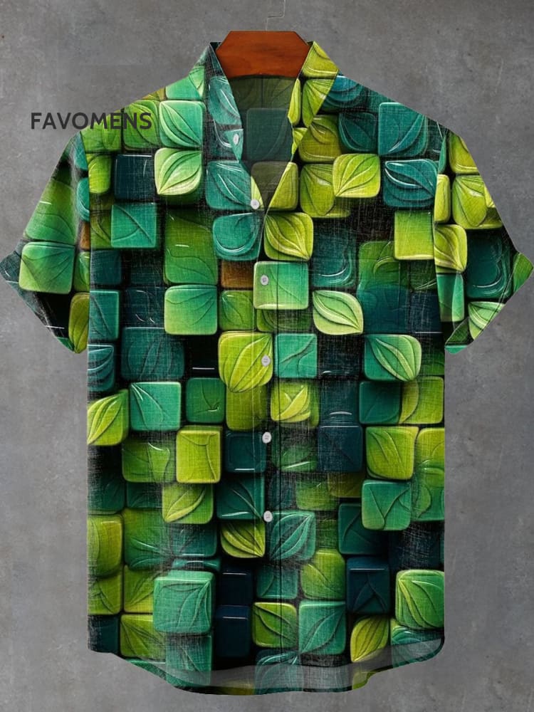 Vintage 3D Art Print Casual 100% Cotton Shirt Multicolor / S