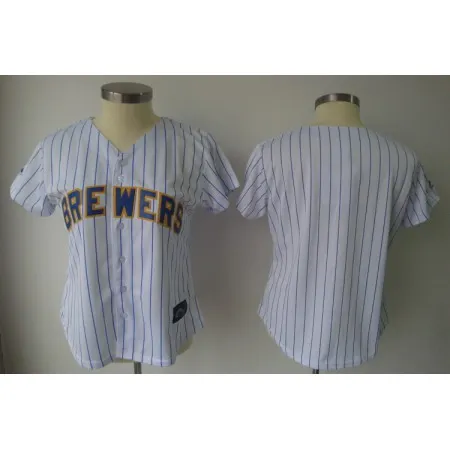 Brewers Blank White With Blue Strip Lady Fashion Stitched MLB Jersey