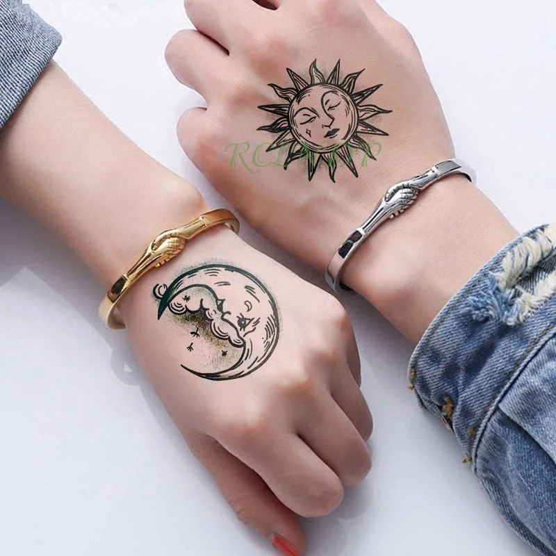 Waterproof Temporary Tattoo Sticker Sun Moon Fake Tatto Flash Tatoo Tatouage hand foot arm For Men Women girl