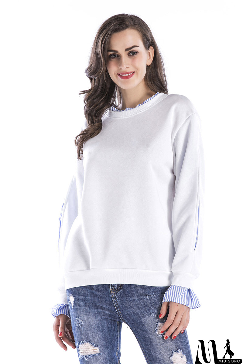 MidiSono - White Patched Ruffle Sleeve Sweatshirt