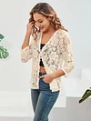 Elegant Floral Lace Cardigan - 3/4 Sleeve, Sheer, Open Front Design - Versatile for Casual or Evening Wear, Women's Fashion Top