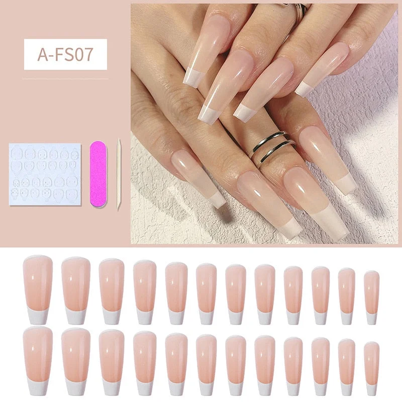 24pcs/box Artificial Nails With Glue Mid-length Fake Nails Gradient Wear Nail Stickers Finished Fake Nails Press On Nails Coffin-Nail Inspo
